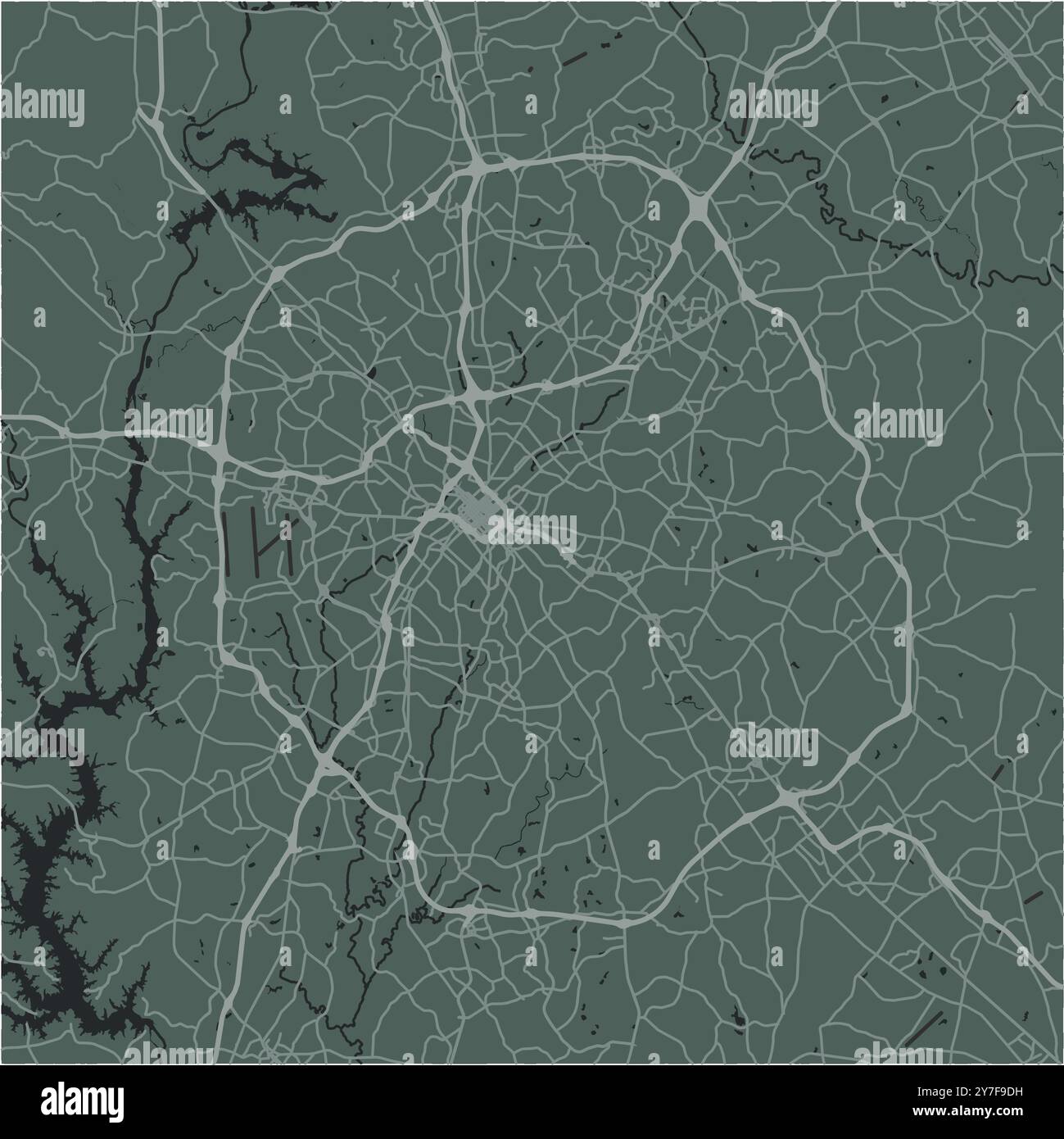 Cartina di Charlotte in North Carolina in uno stile morbido e scuro. Contiene vettore stratificato con strade, acqua, parchi, ecc. Illustrazione Vettoriale