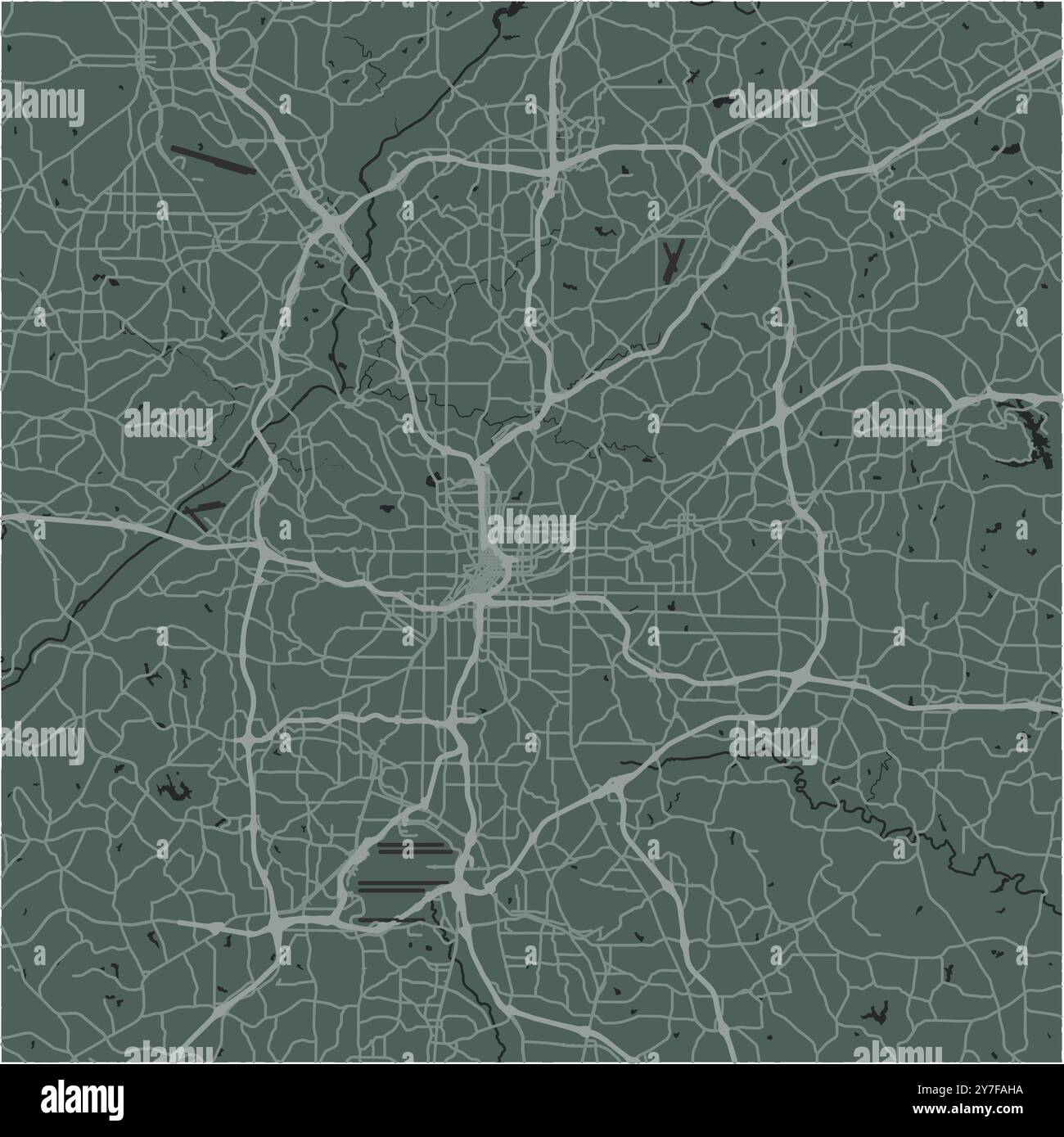Mappa di Atlanta in Georgia in uno stile morbido e scuro. Contiene vettore stratificato con strade, acqua, parchi, ecc. Illustrazione Vettoriale