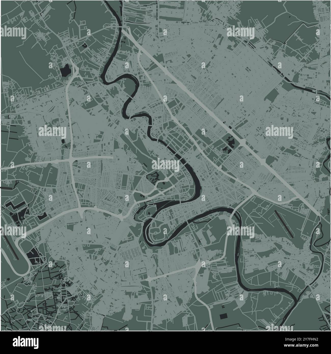 Mappa di Baghdad in Iraq in uno stile morbido e scuro. Contiene vettore stratificato con strade, acqua, parchi, ecc. Illustrazione Vettoriale