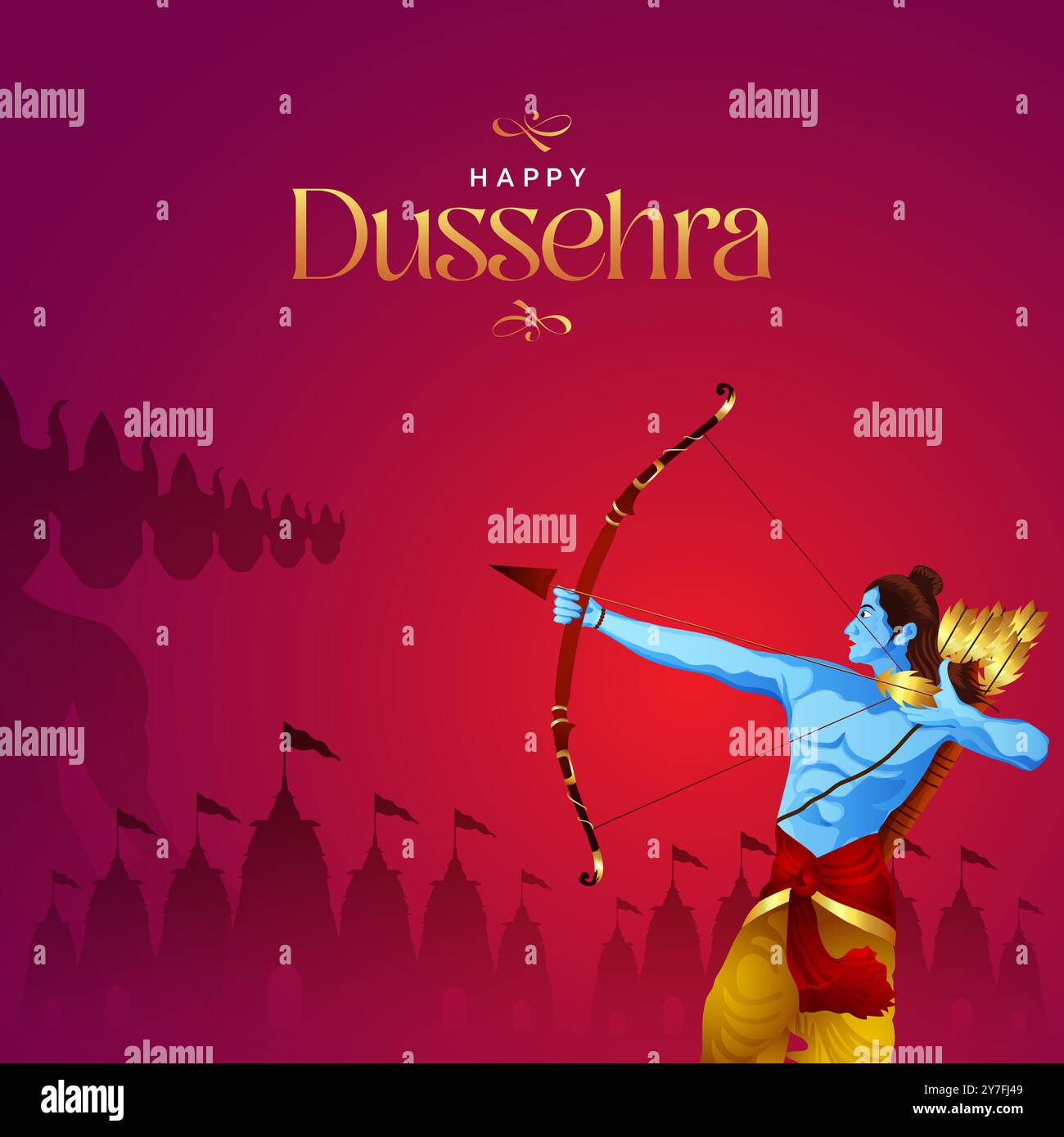 Felice Dussehra Vector Design. Lord Rama che uccide Ravana a Dussehra, Vijayadashami. Illustrazione vettoriale di Dussehra poster Design. Festival dell'India. Illustrazione Vettoriale