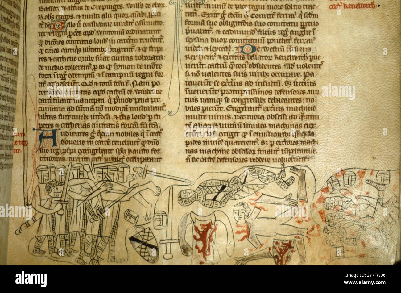 Morte di Simon De Montfort. Dal manoscritto del British Museum. Foto Stock
