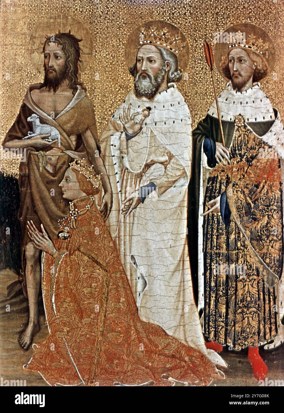 Parte di Wilton Diptych che mostra Riccardo II (nella National Gallery) Foto Stock