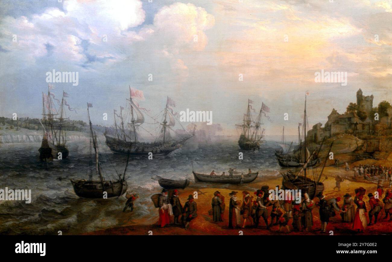 Adam Willaerts - partenza degli uomini inglesi delle Indie Orientali - East India Co Foto Stock