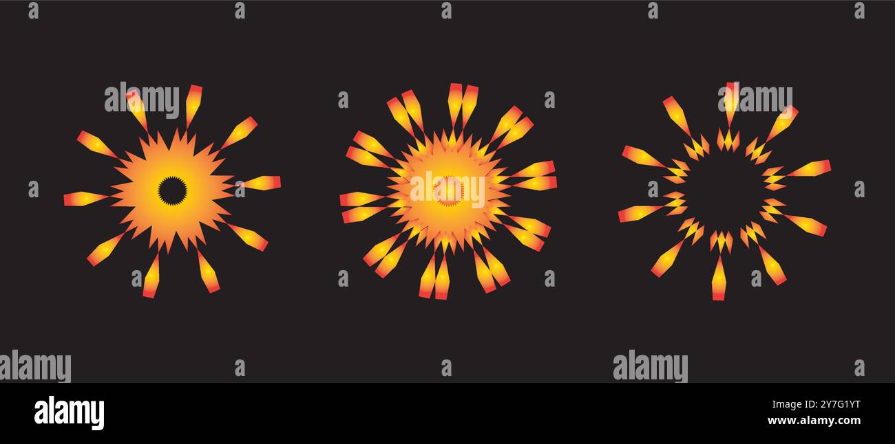 Esplosioni radiose che mostrano Una Sinfonia di fuoco che esplode contro la notte Illustrazione Vettoriale