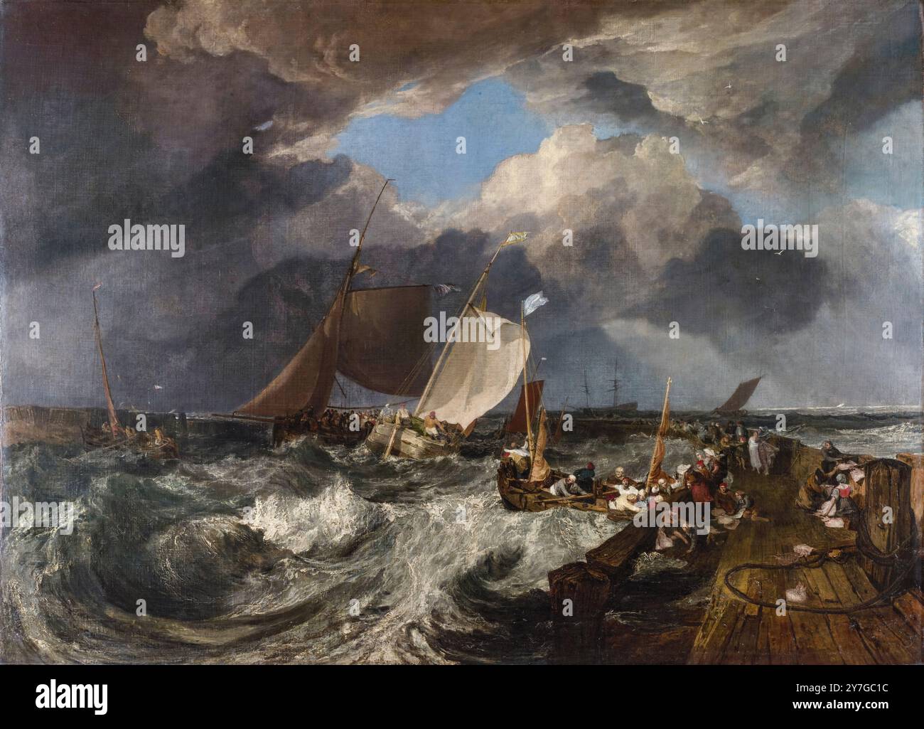 JMW Turner, molo di Calais, con Poissard francesi in preparazione per il mare, un pacchetto inglese in arrivo, pittura a olio su tela, 1803 Foto Stock