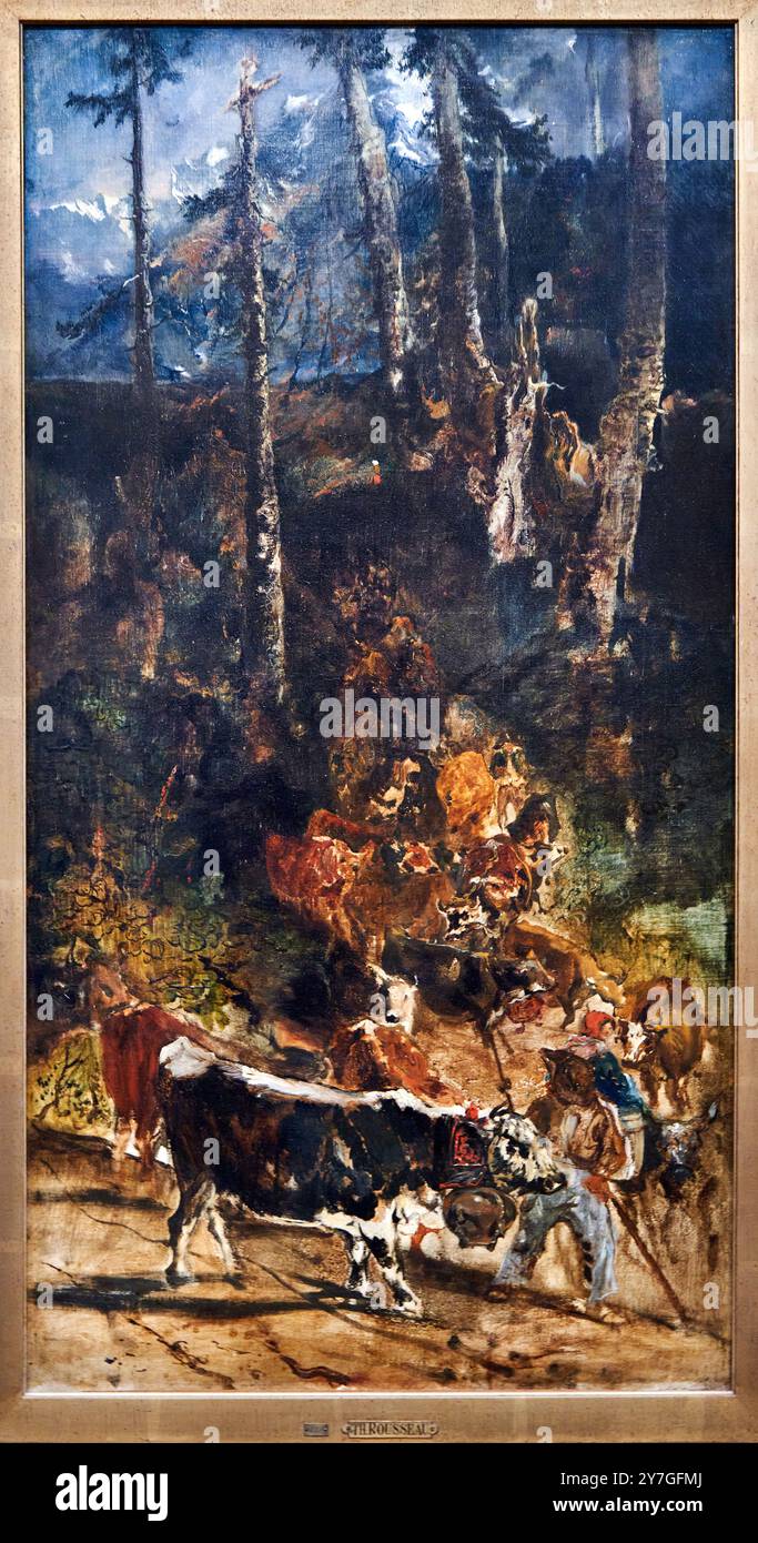 La discesa del bestiame nei monti Haut-Jura, sketch, 1834-1835, olio su tela, Théodore Rousseau, (Parigi, 1812 - Barbizon, 1867). Foto Stock
