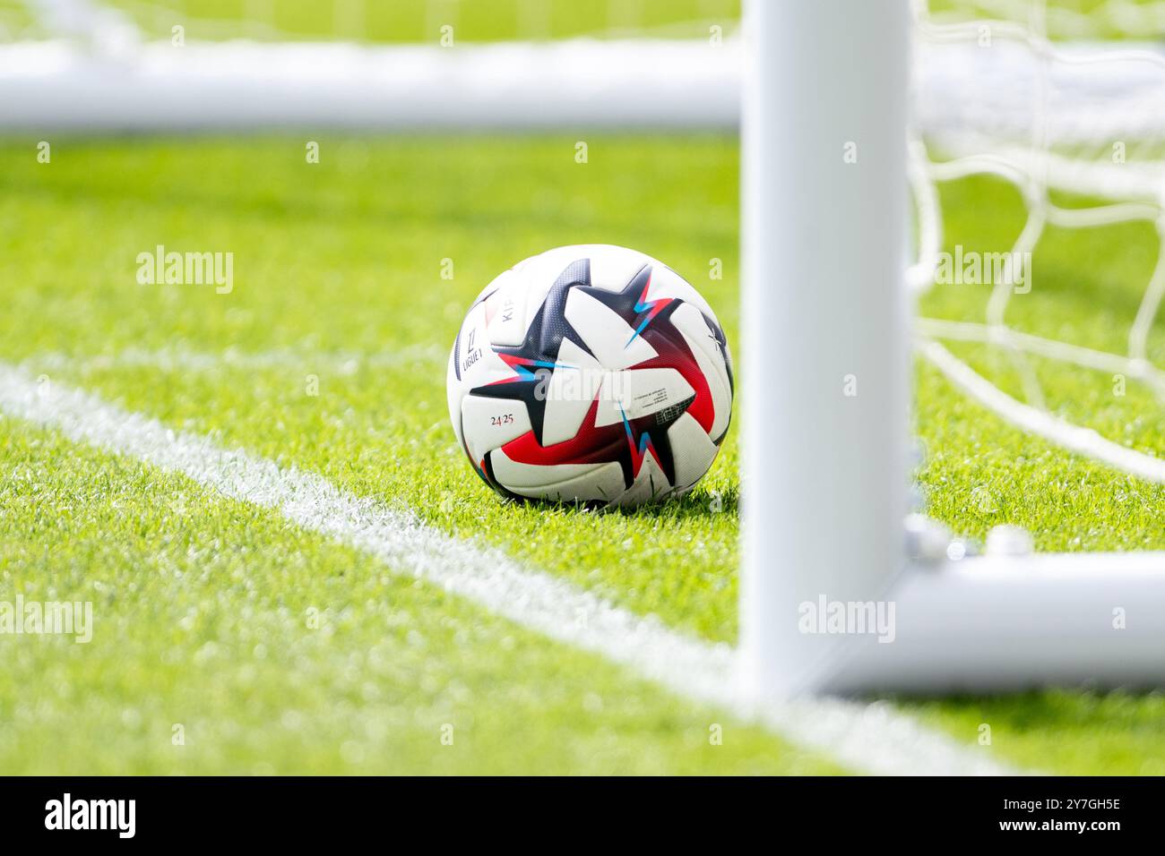 Durante la partita di campionato francese di Ligue 1 tra il Toulouse FC e l'Olympique Lyonnais (Lione) il 29 settembre 2024 allo Stadio di Tolosa, in Francia Foto Stock