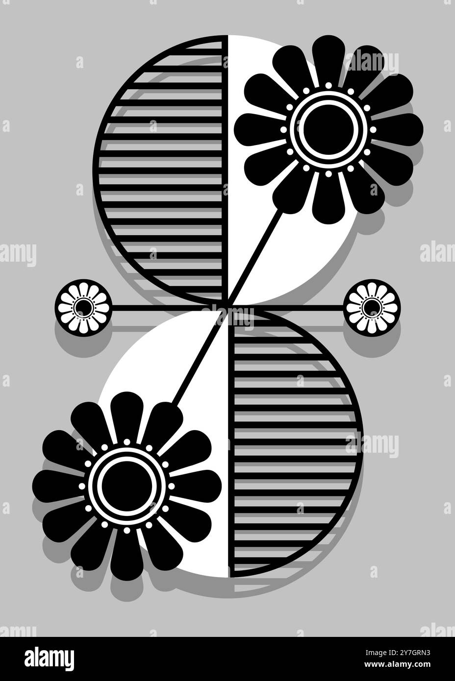 Arte floreale moderna in bianco e nero Foto Stock