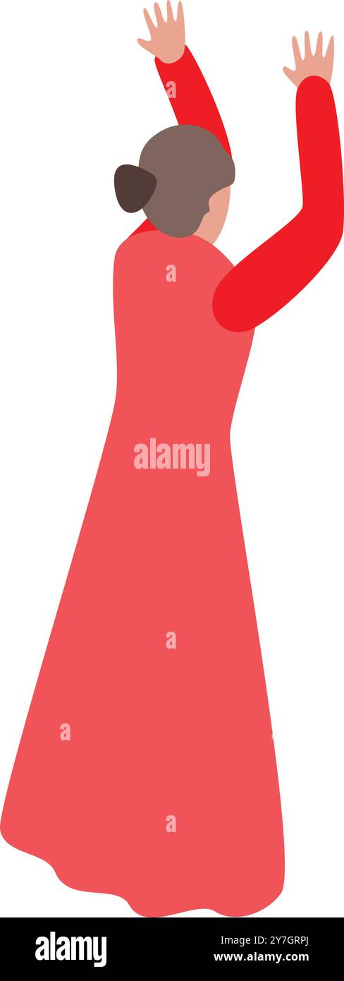 Ballerina di flamenco che alza le braccia mentre balla, vista isometrica da dietro Illustrazione Vettoriale