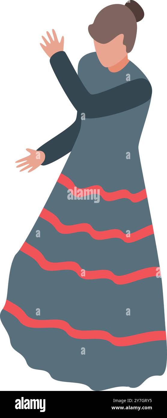 Illustrazione isometrica di una donna che danzava il flamenco indossando un abito tradizionale Illustrazione Vettoriale