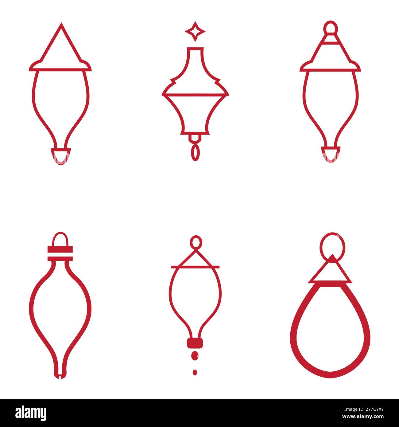 Six Elegant Red Christmas Ornaments Line Art Design - Una collezione minimalista e natalizia Illustrazione Vettoriale