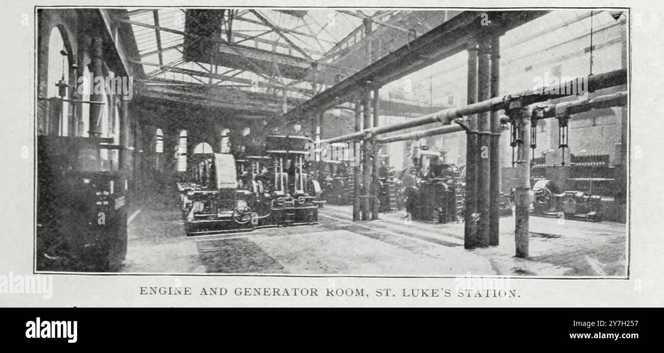 Sala motori e di generazione, stazione di St. Luke dall'articolo della rivista Engineering dedicato al progresso industriale volume XX 1900 - 1901 The Engineering Magazine Co Foto Stock