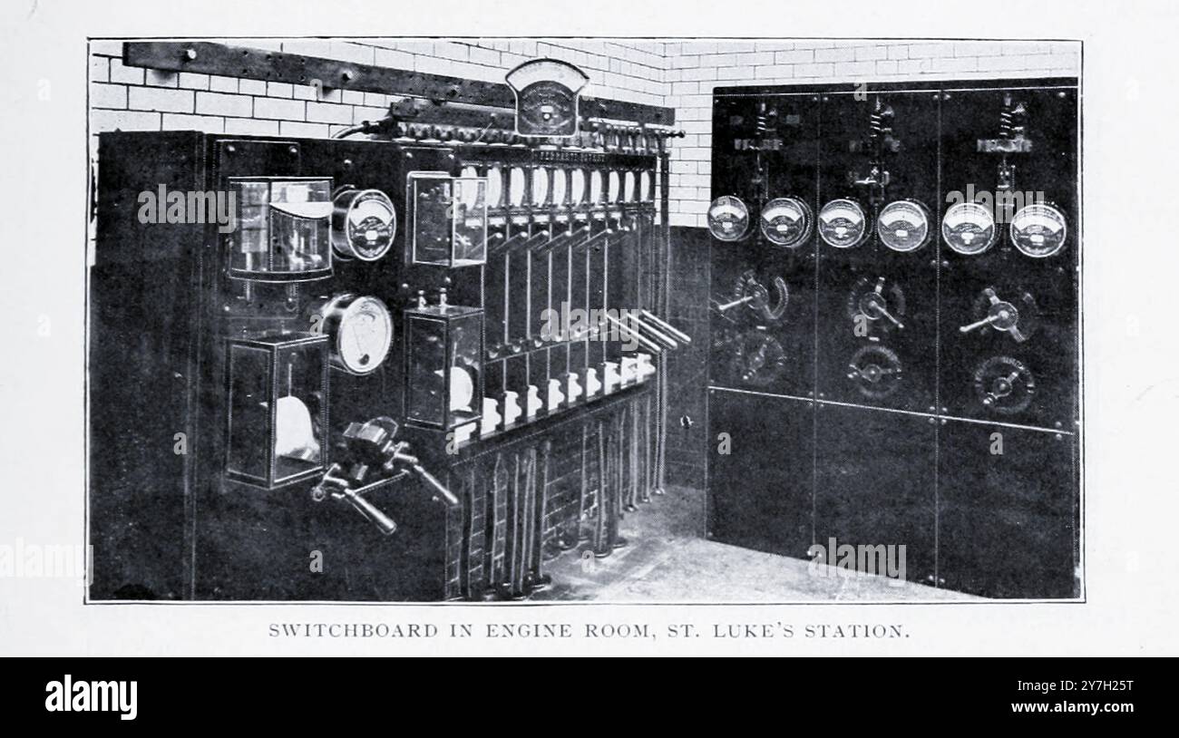 Centralino nella sala macchine, stazione di St. Luke dall'articolo della rivista Engineering dedicato al progresso industriale volume XX 1900 - 1901 The Engineering Magazine Co Foto Stock