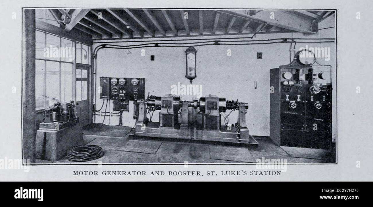 ALTERNATORE DEL MOTORE E BOOSTER. ST. LUKE'S STATION dall'articolo della rivista Engineering dedicato al progresso industriale volume XX 1900 - 1901 The Engineering Magazine Co Foto Stock