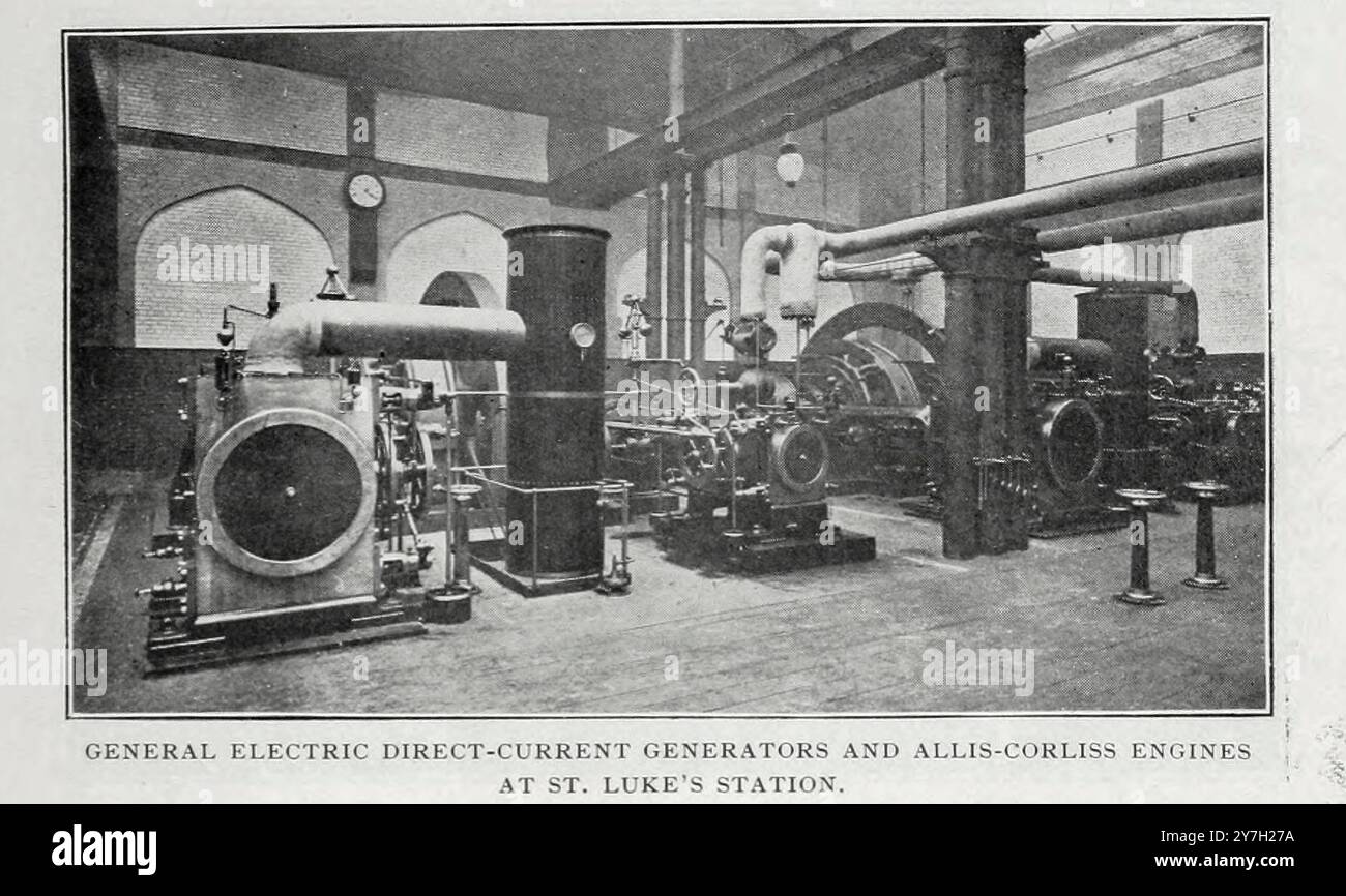 GENERATORI ELETTRICI GENERICI DI CORRENTE CONTINUA E MOTORI ALLIS-CORLISS A ST. LA STAZIONE DI LUKE. Dall'articolo della rivista Engineering dedicato al progresso industriale volume XX 1900 - 1901 The Engineering Magazine Co Foto Stock