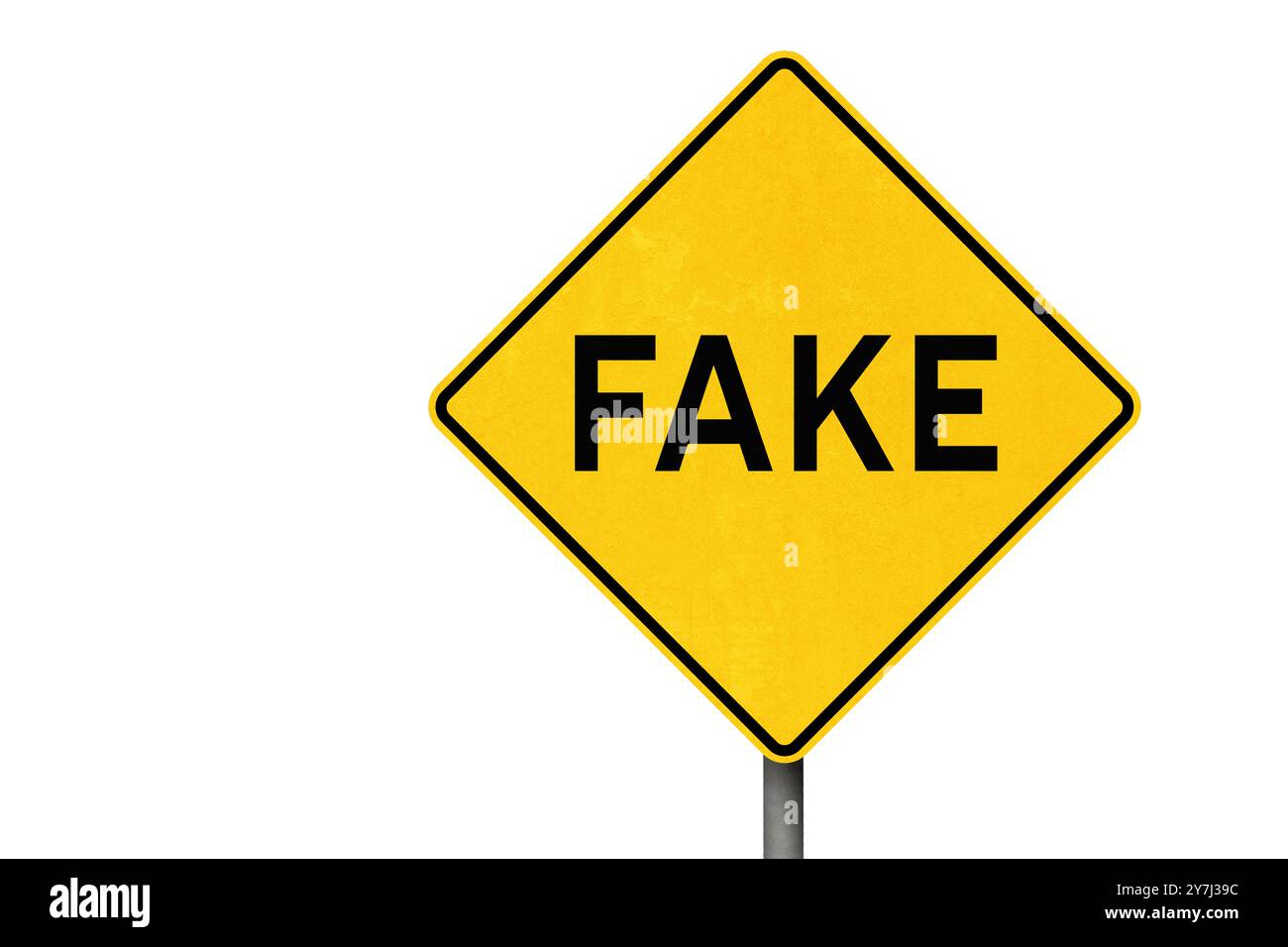 Segnale di avvertimento falso isolato da On White Foto Stock