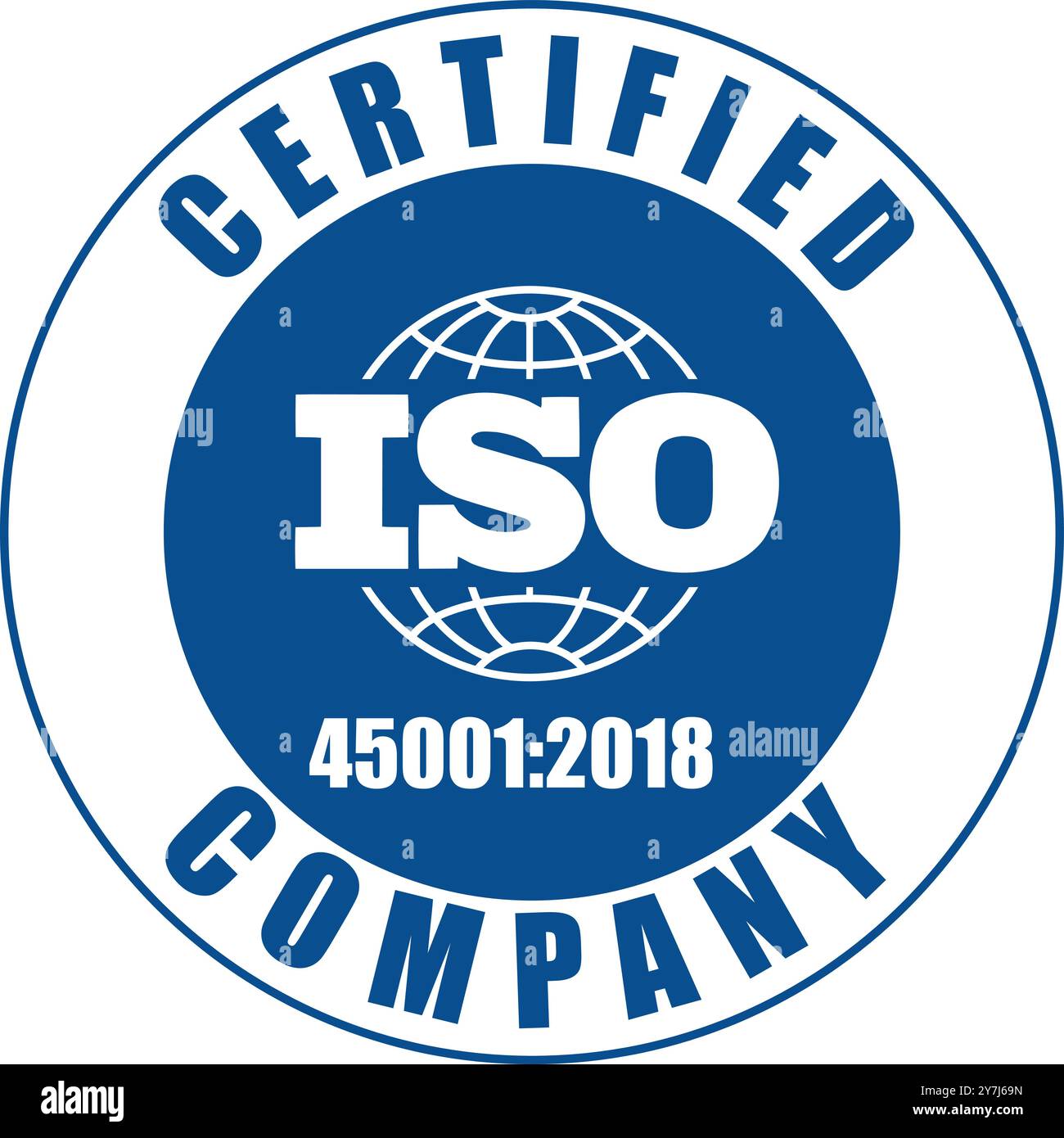 Azienda certificata ISO, certificato ISO 45001-2018 Blu, certificato salute e sicurezza, sistema di gestione salute e sicurezza certificato, ISO 45001-2018 H. Illustrazione Vettoriale