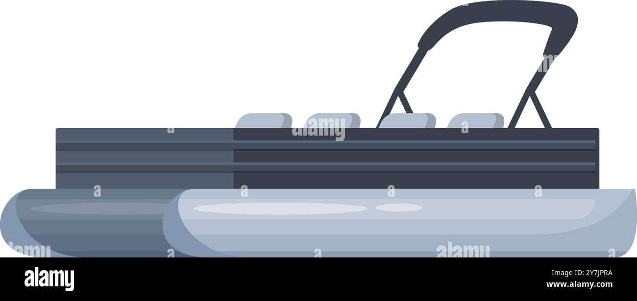 Moderno e confortevole battello per gite sul fiume e pesca in attesa dei turisti al molo in stile piatto isolato su sfondo bianco Illustrazione Vettoriale
