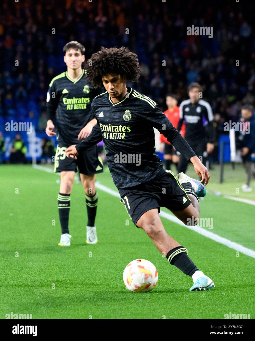 Coruña, Spagna. 12 marzo 2024. 1 RFEF League. RC Deportivo de la Coruña vs Real Madrid Castilla. Stadio Riazor. Peter Gonzalez Foto Stock