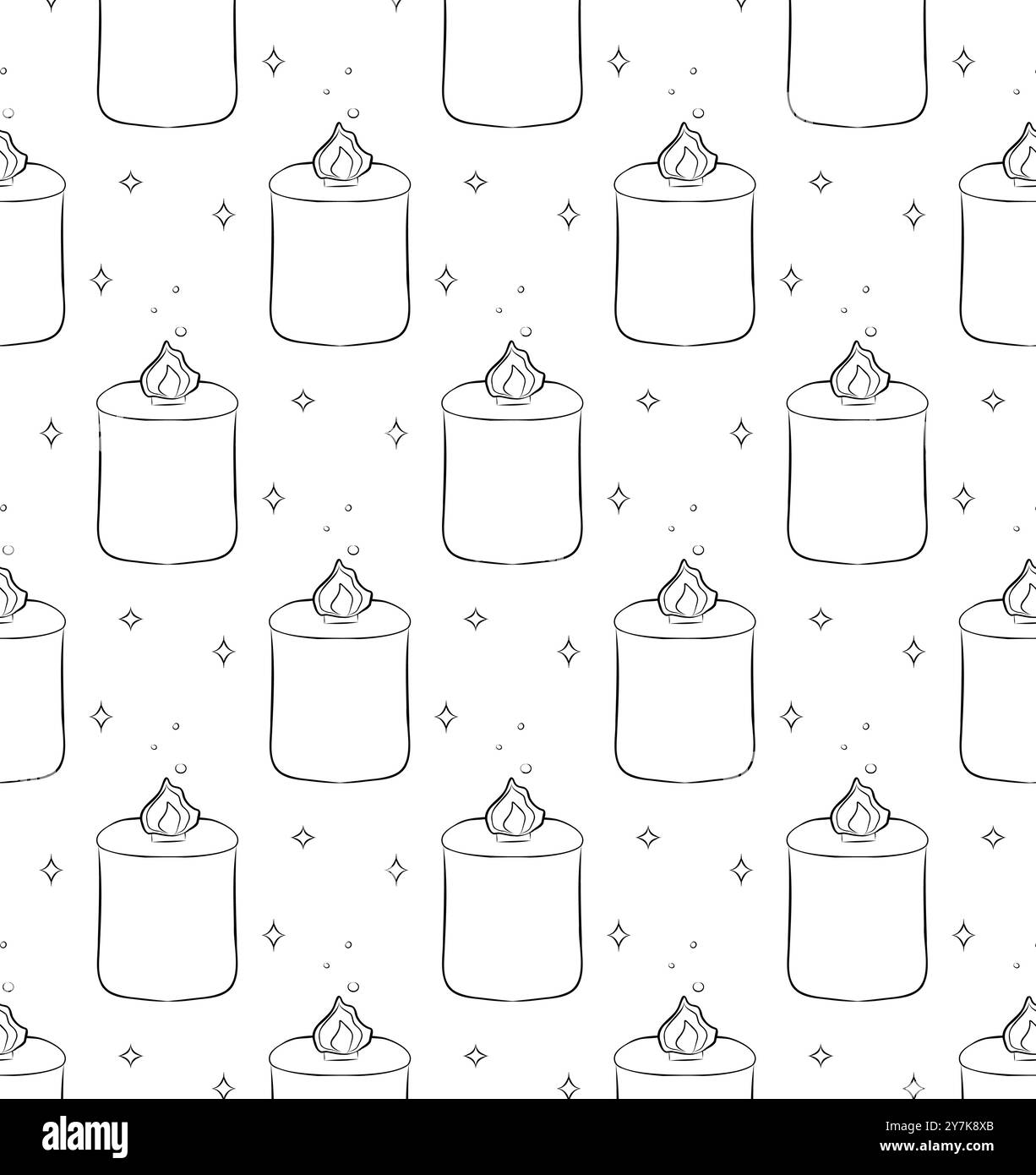 Candelabro senza cuciture. Decorazioni per feste di compleanno o cene romantiche per San Valentino. Lume di candela per la carta da parati disegnata a mano con W Illustrazione Vettoriale