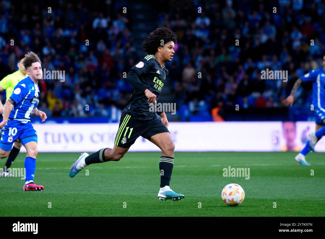Coruña, Spagna. 12 marzo 2024. 1 RFEF League. RC Deportivo de la Coruña vs Real Madrid Castilla. Stadio Riazor. Peter Gonzalez Foto Stock