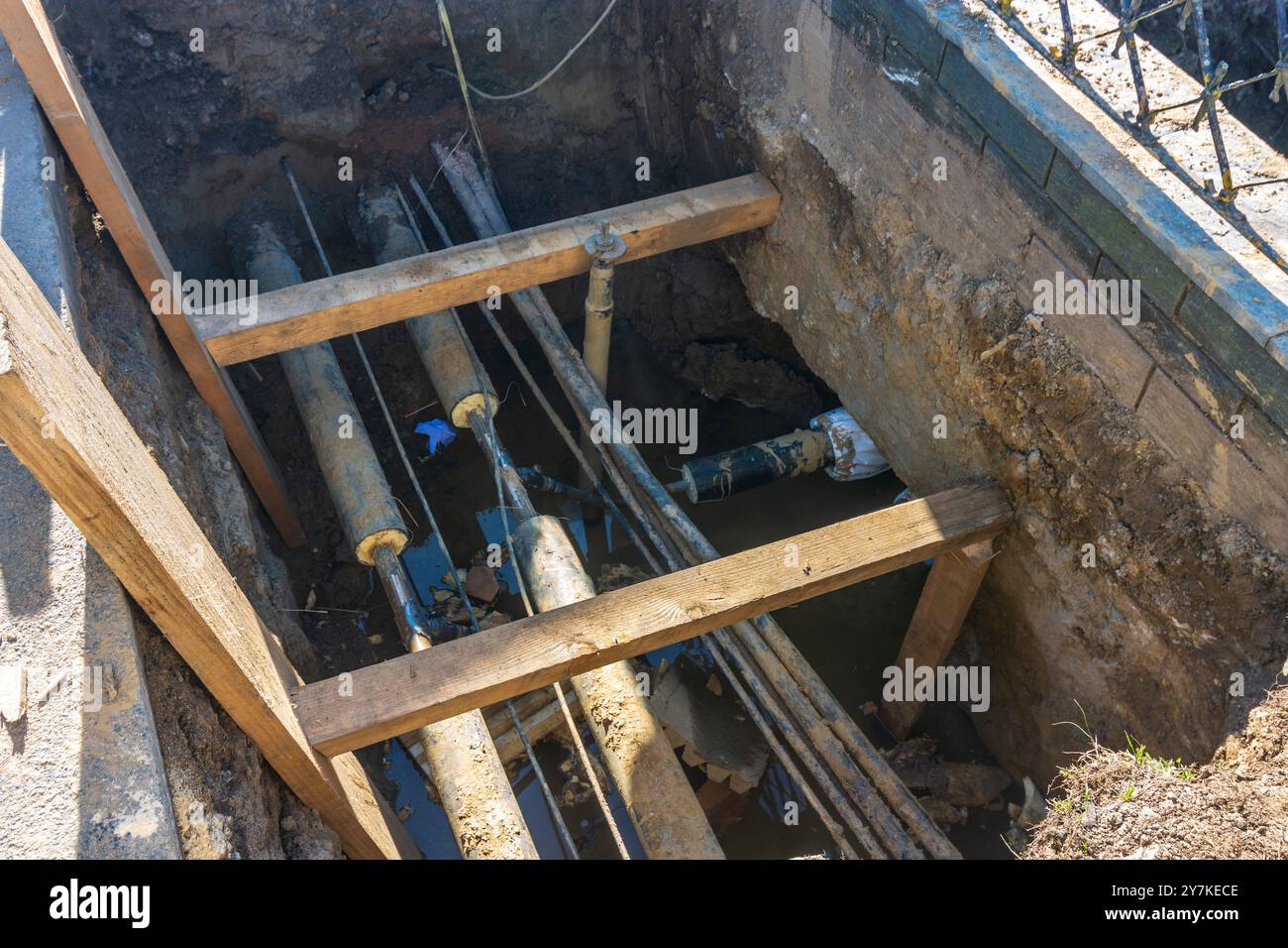 Stainz: Lavori di costruzione di gasdotti per teleriscaldamento, foderi di tubi a Süd-Steiermark, Steiermark, Stiria, Austria Foto Stock