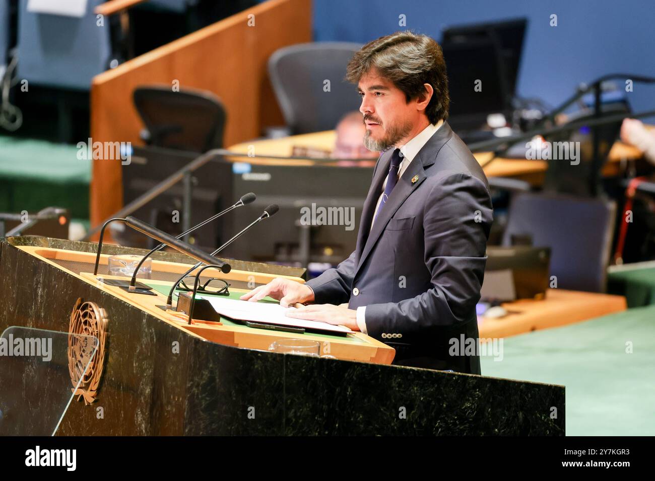 New York, New York, Stati Uniti. 30 settembre 2024. Rappresentante permanente dell'Ecuador alle Nazioni Unite, JOSE JAVIER DE LA GASCA LOPEZ-DOMINGUEZ parla durante il sesto e ultimo giorno del dibattito generale della 79a Assemblea generale delle Nazioni Unite. (Credit Image: © Bianca Otero/ZUMA Press Wire) SOLO PER USO EDITORIALE! Non per USO commerciale! Foto Stock