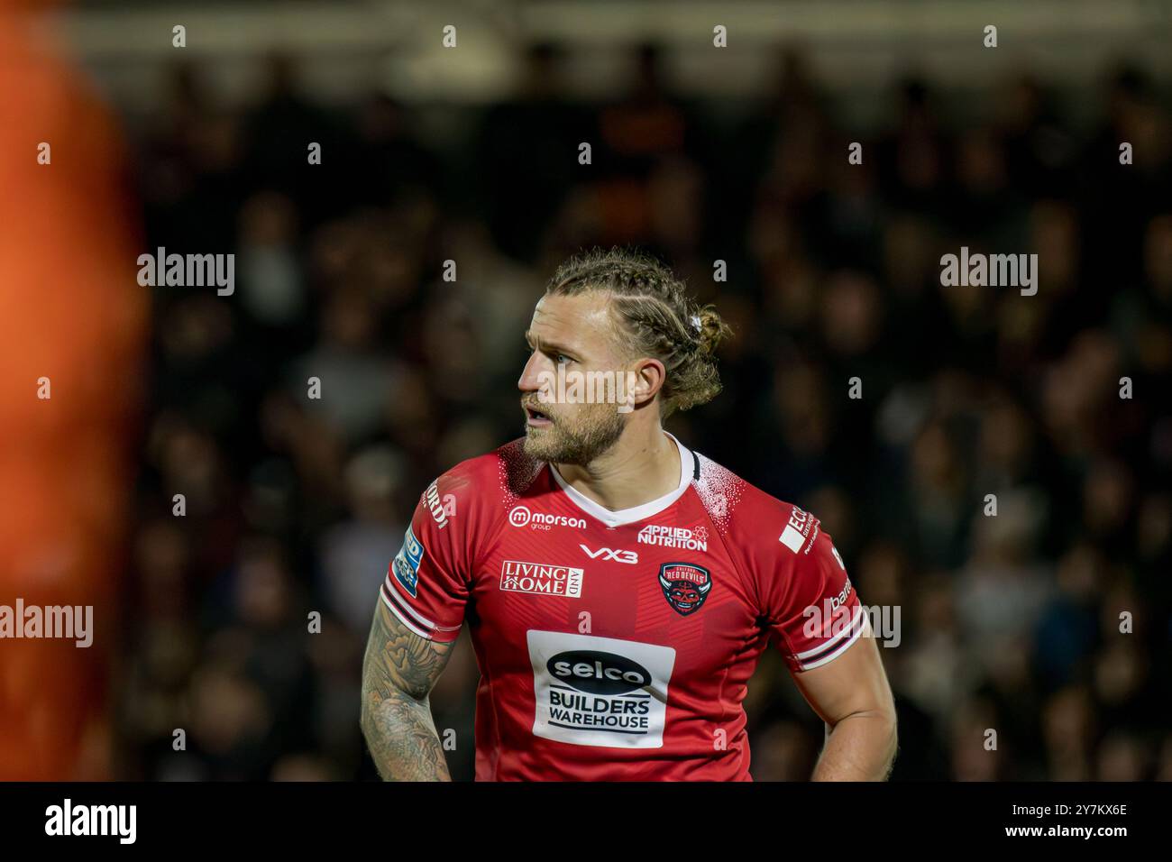 Chris Hankinson gioca per i Salford Red Devils nei play-off della Super League contro Leigh al Salford Community Stadium, Salford, Regno Unito, 27.09.2024 Foto Stock