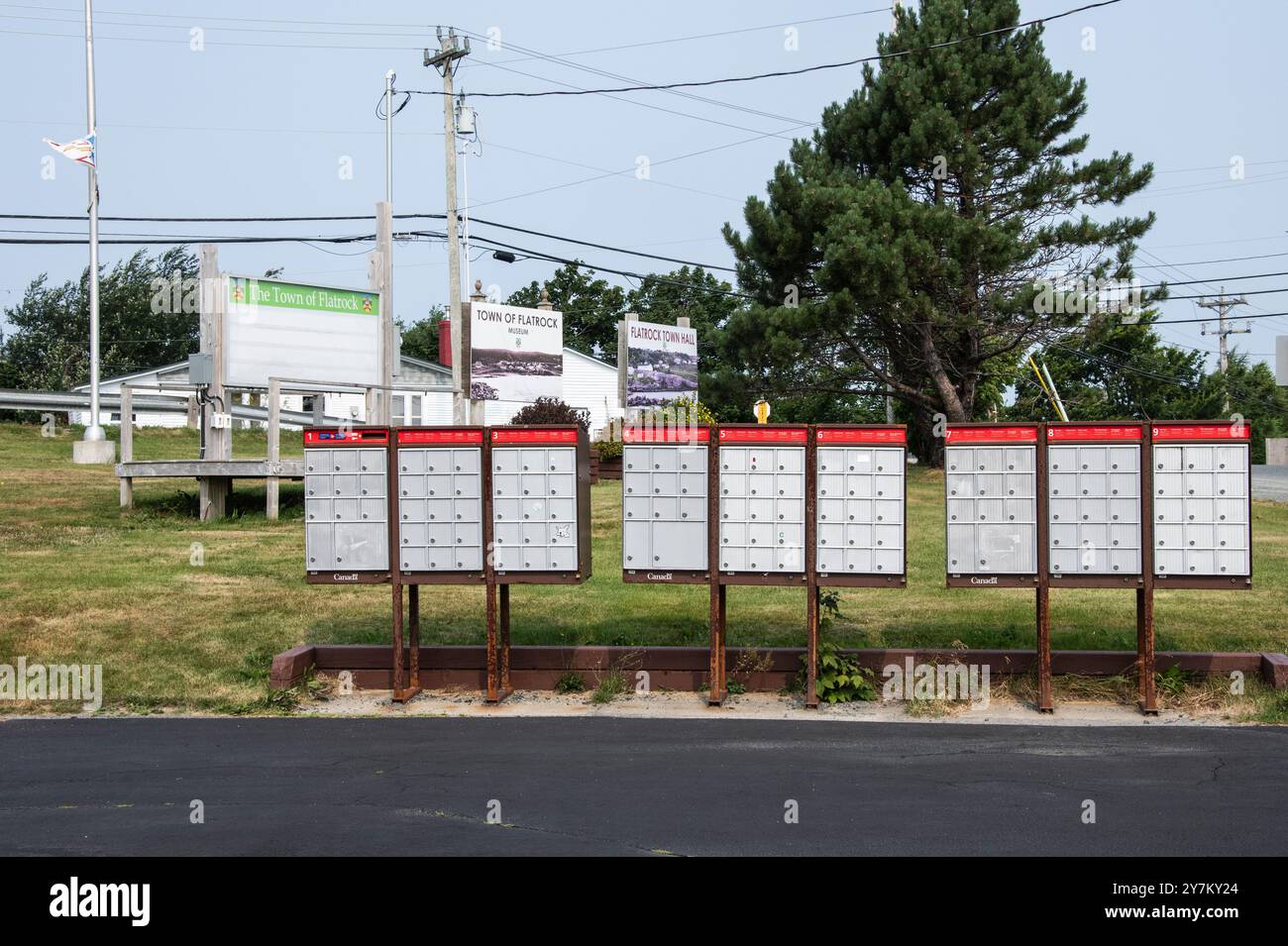 Cassette postali presso il municipio sulla NL 20 a Flat Rock, Newfoundland & Labrador, Canada Foto Stock