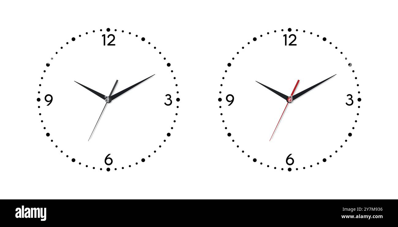 Set di facce realistiche per ufficio a parete 3d vettoriale. Quadrante bianco e nero e lancette dell'orologio primo piano isolato. Modello di progetto. Semplice muro minimalista Illustrazione Vettoriale Set di facce realistiche per ufficio a parete 3d vettoriale. Quadrante bianco e nero e lancette dell'orologio primo piano isolato. Modello di progetto. Semplice muro minimalista Illustrazione Vettoriale