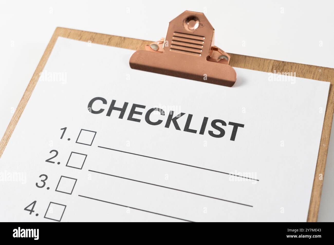 Documento della lista di controllo negli appunti Foto Stock