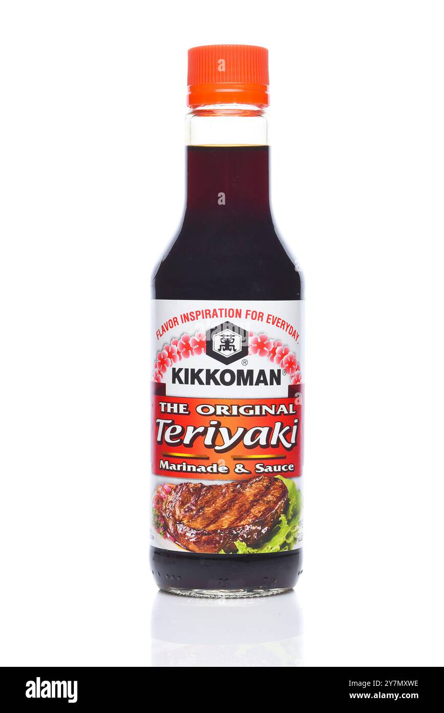 IRVINE, CALIFORNIA - 28 SETTEMBRE 2024: Una bottiglia di marinata e salsa Kikkoman Teriyaki. Foto Stock