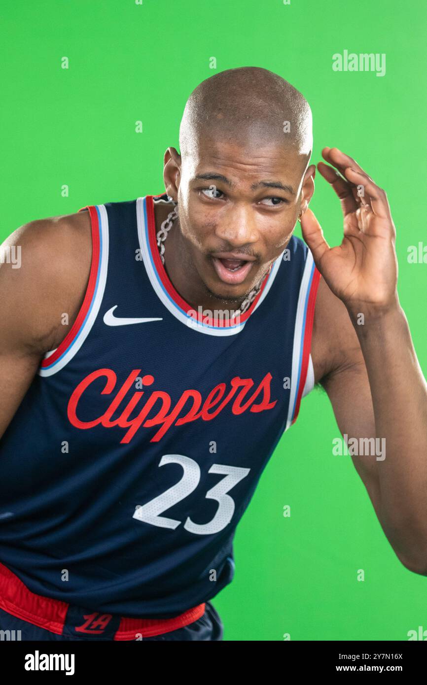 Los Angeles, Stati Uniti. 30 settembre 2024. Kai Jones #23 dei Los Angeles Clippers partecipa al Media Day di LA Clippers all'Intuit Dome. Credito: SOPA Images Limited/Alamy Live News Foto Stock