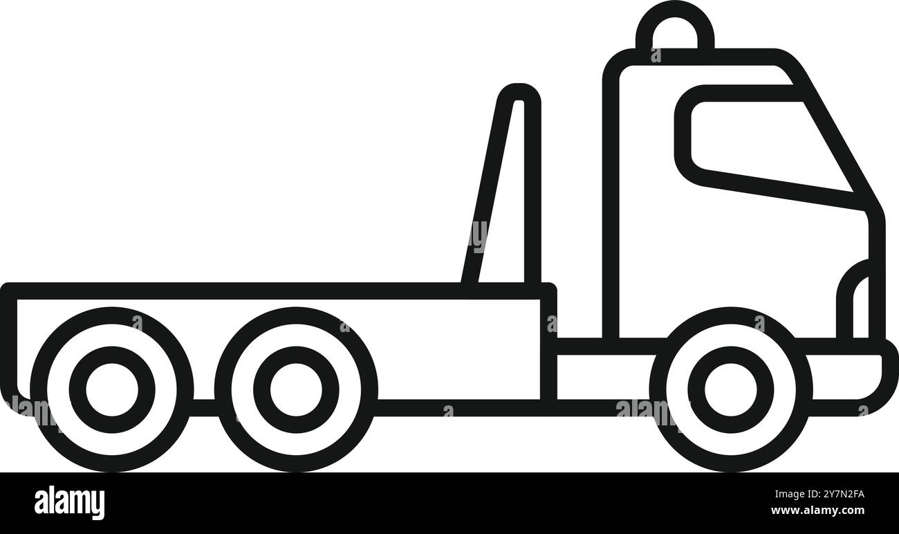 Semplice icona line art del traino di un autocarro, perfetta per gli argomenti relativi all'assistenza stradale e ai guasti del veicolo Illustrazione Vettoriale