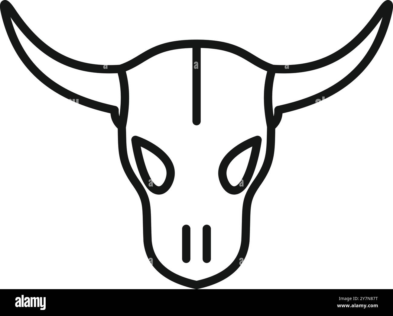 Semplice vettore di un cranio di toro con grandi corna, che rappresentano l'agricoltura, l'allevamento e l'ovest americano Illustrazione Vettoriale