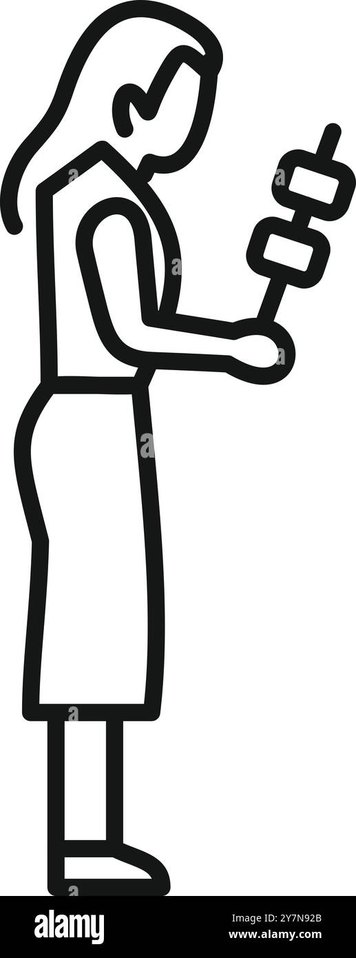 Semplice vettore di una donna che tiene in mano uno spiedino con marshmallow Illustrazione Vettoriale