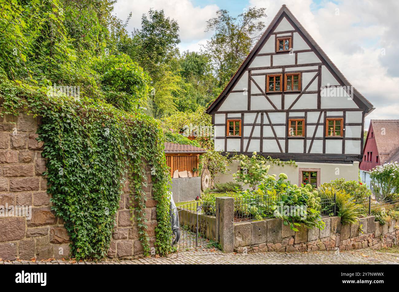 Case in legno a Schloßberg, distretto di Schloßchemnitz, Chemnitz, Sassonia, Germania Foto Stock