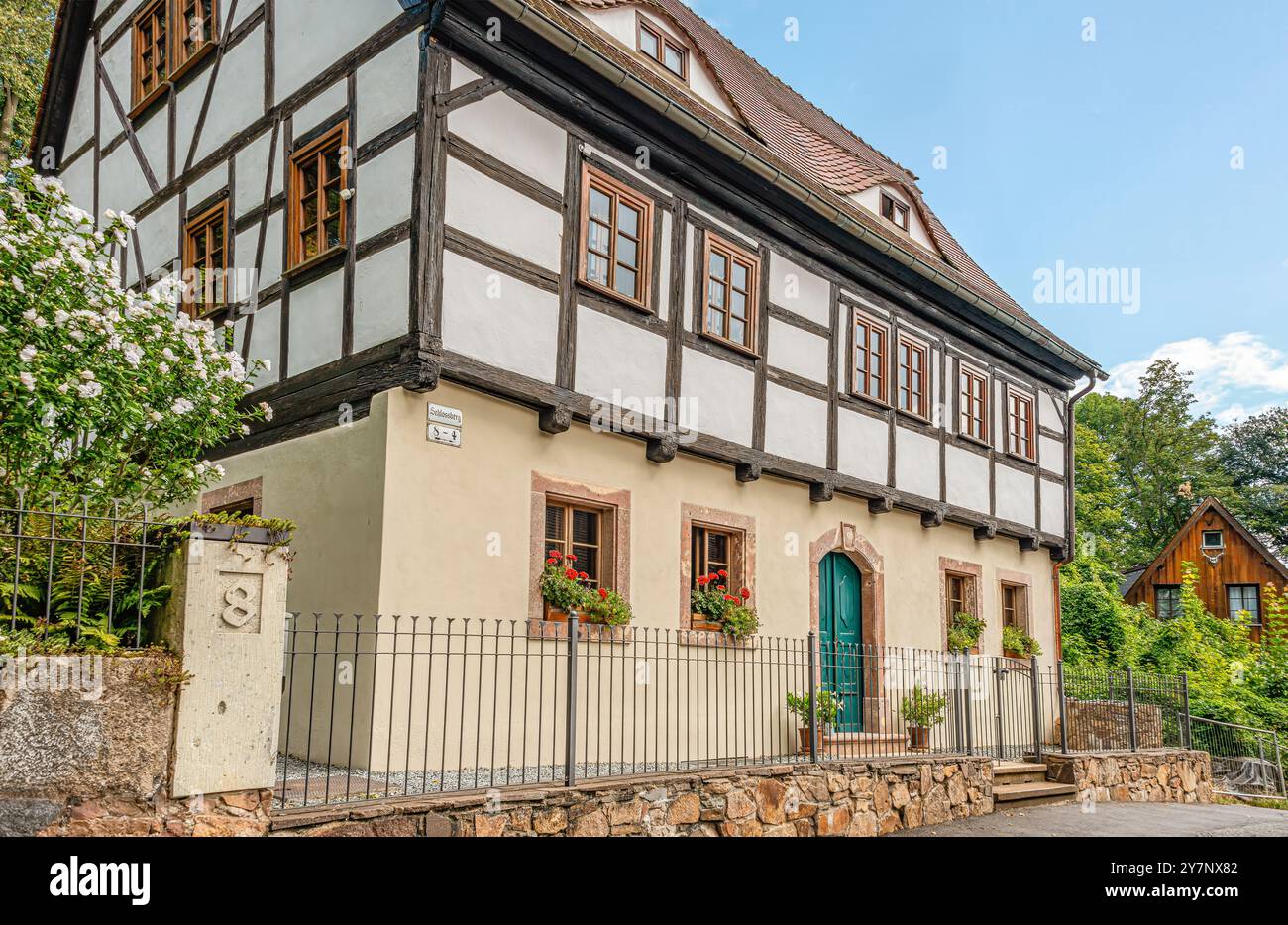 Case in legno a Schloßberg, distretto di Schloßchemnitz, Chemnitz, Sassonia, Germania Foto Stock