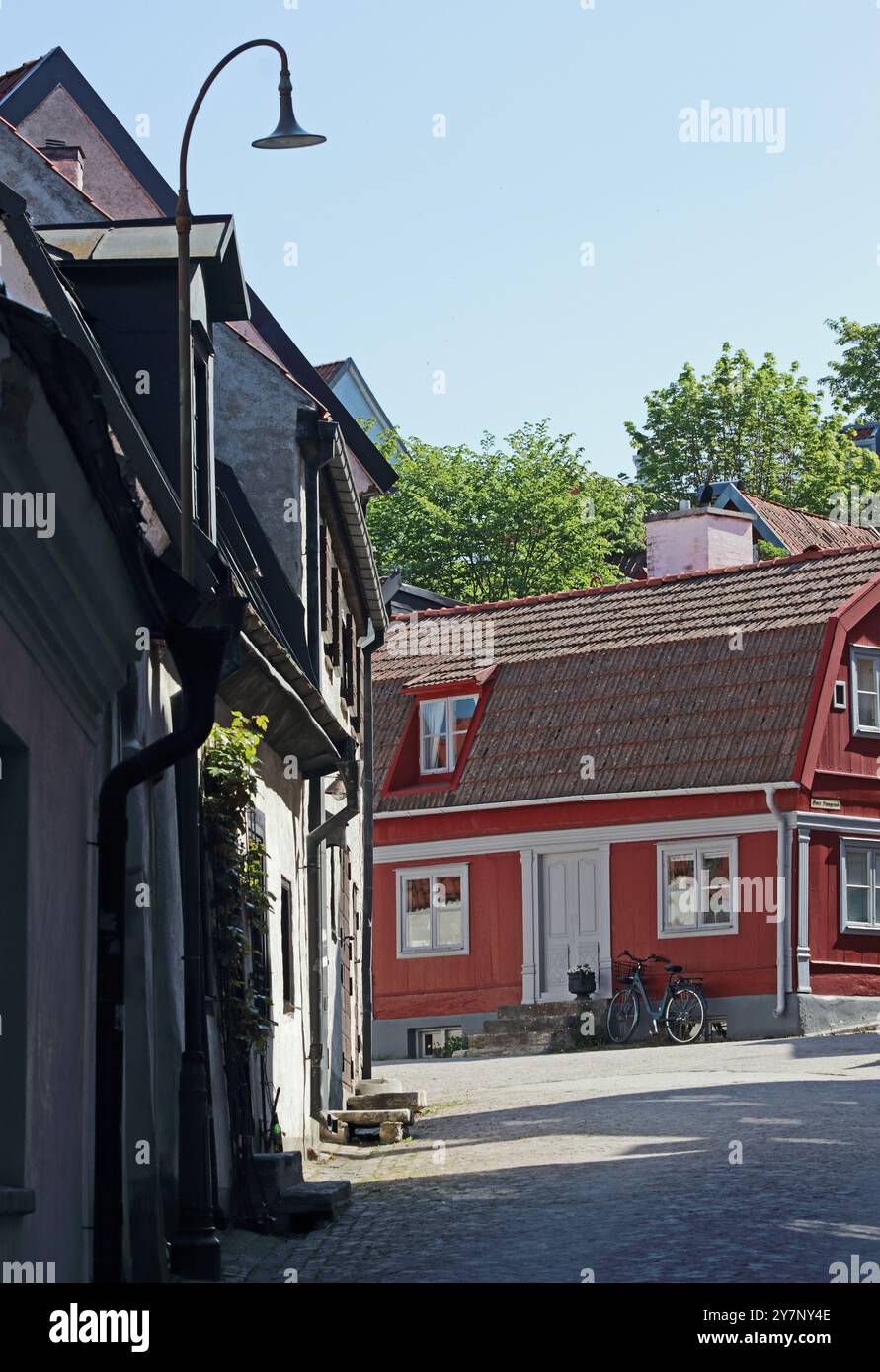 Vista su Nedre Finnguard Street, Visby Foto Stock