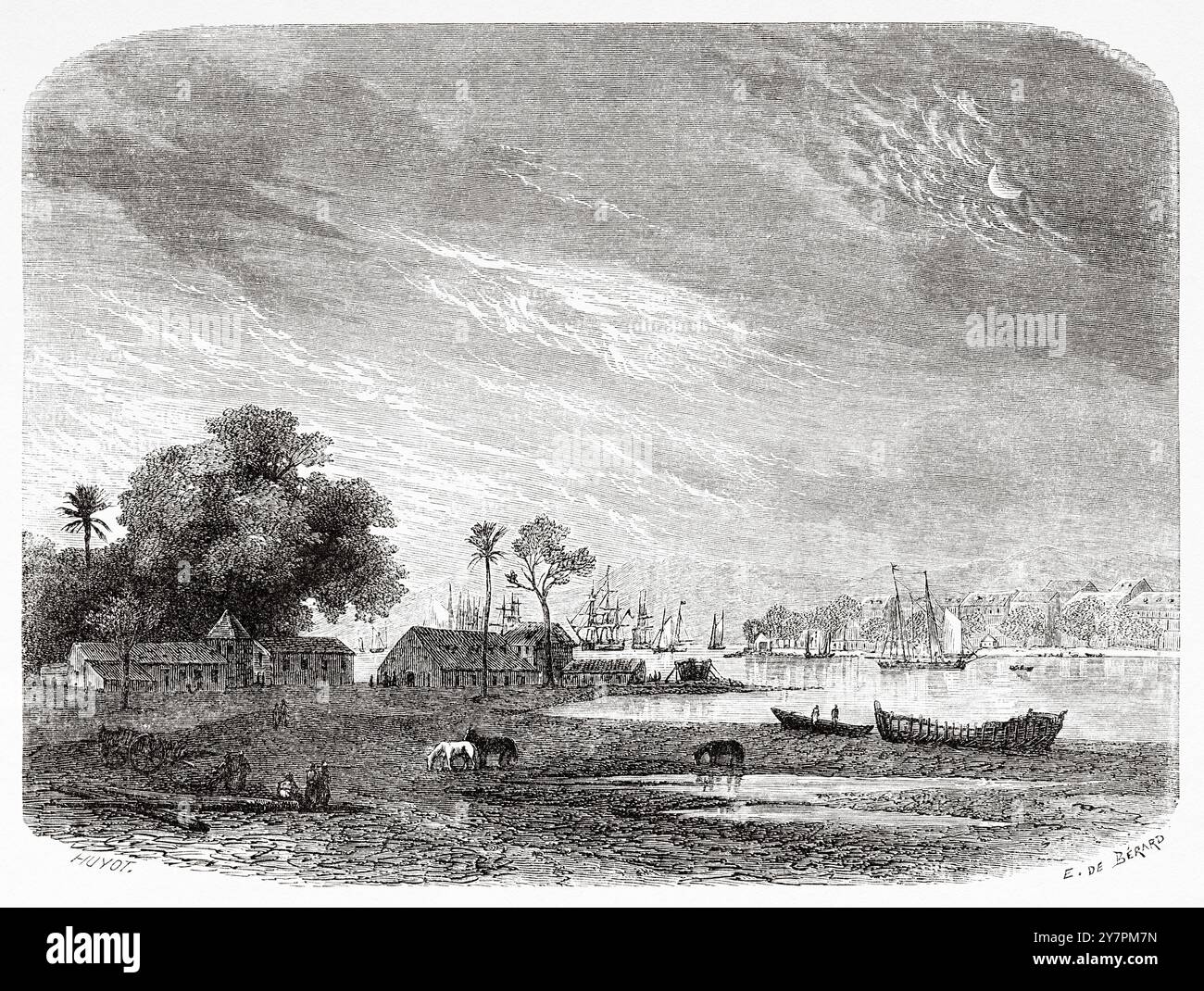 Veduta di Pointe-a-Pitre, Guadalupa, Francia. Disegno di Evremond de Berard (1824-1881) Travels to the West Indies, 1858-1859 di Anthony Trollope (1815-1882) le Tour du Monde 1860 Foto Stock