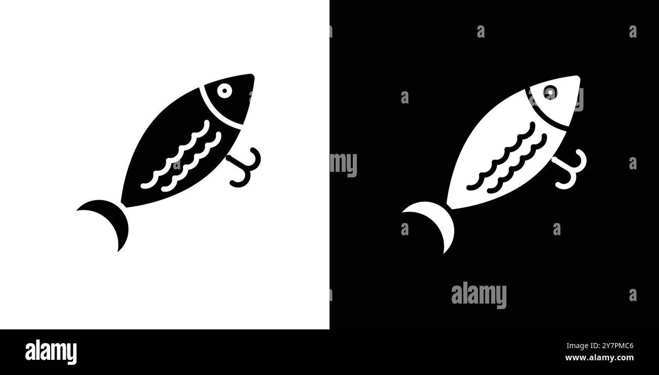 Icona Minnow pesca esca Set di illustrazioni vettoriali a linee sottili piatte Illustrazione Vettoriale