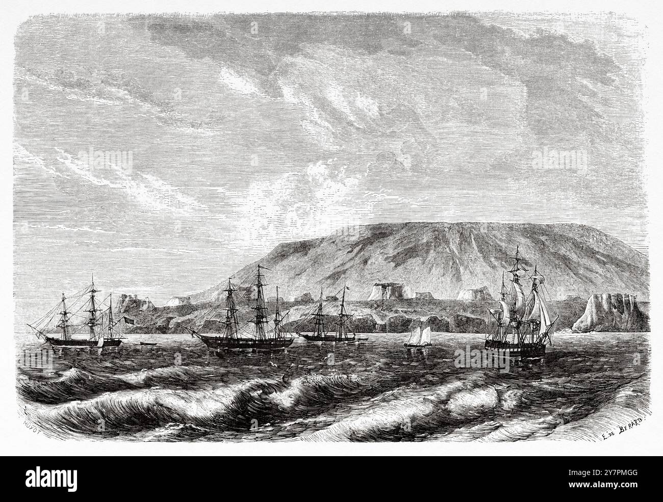 Isola Isabela, Isole Galapagos, Ecuador. Disegno di Evremond de Berard (1824-1881) viaggi di un naturalista all'arcipelago delle Galapagos, 1858 di Charles Darwin (1809-1882) le Tour du Monde 1860 Foto Stock