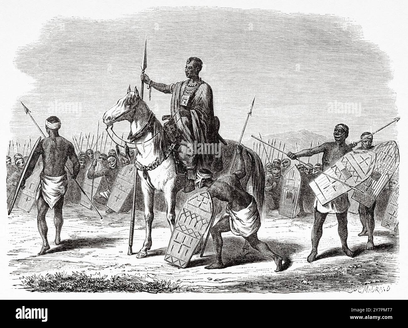 Guerrieri Kanembu, Ciad. Africa. Disegno di Adolphe Rouargue (1810-1870) viaggi e scoperte nell'Africa settentrionale e centrale, 1849-1855 di Heinrich Barth (1821-1865) le Tour du Monde 1860 Foto Stock