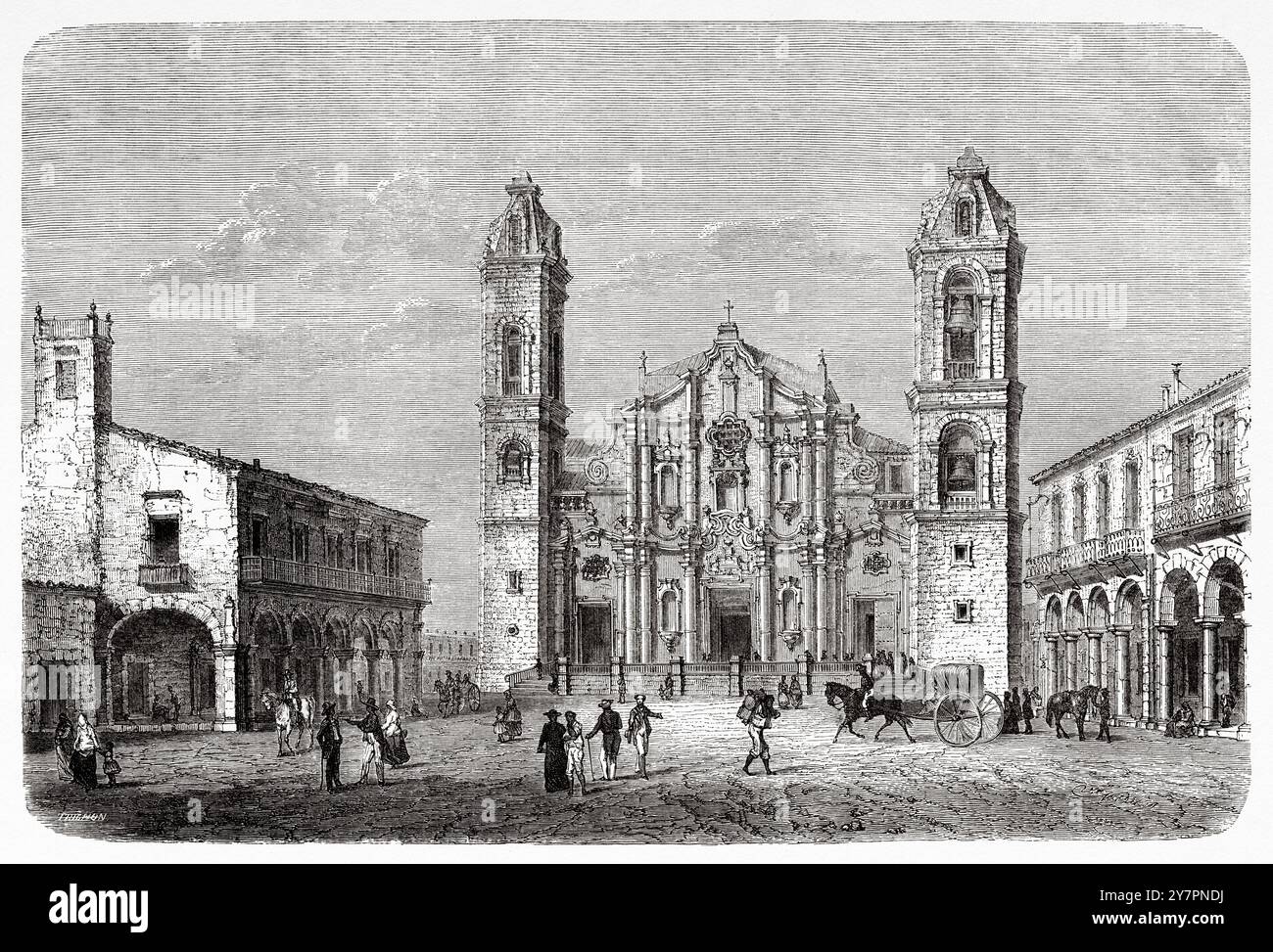 Cattedrale dell'Avana, Cuba. Antille del Mar dei Caraibi. Disegno di Joseph Navlet (1821-1889) viaggio all'isola di Cuba, 1859 di Richard Henry Dana (1815-1882) le Tour du Monde 1860 Foto Stock