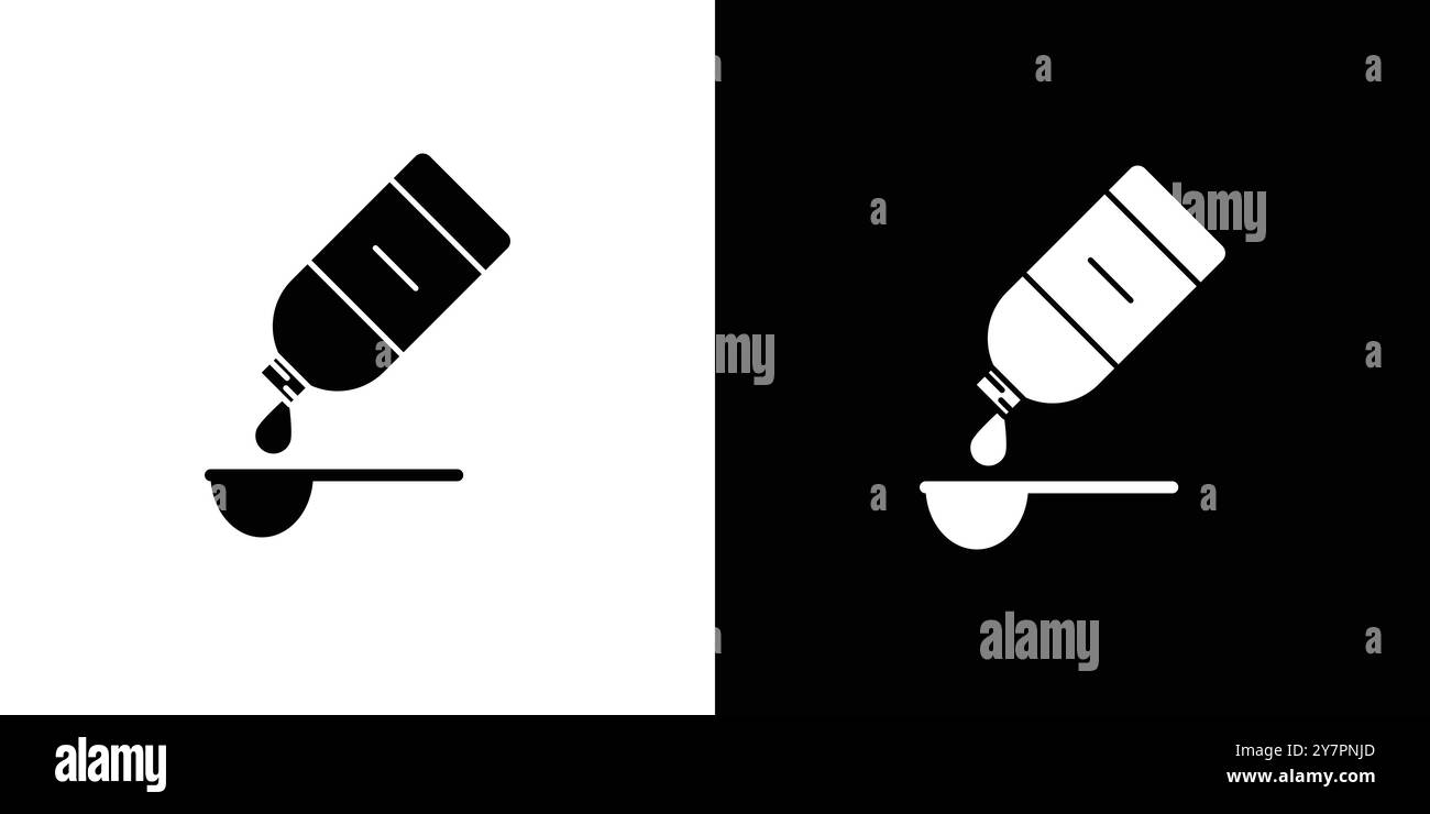 Icona dello sciroppo per tosse contorno grafico piatto con illustrazione vettoriale sottile Illustrazione Vettoriale