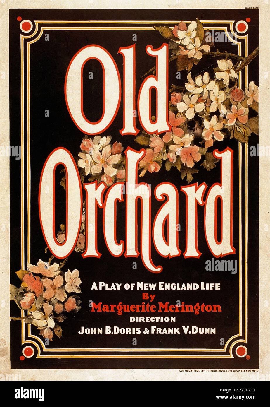 Poster del teatro - Vecchio frutteto un'opera teatrale della vita del New England di Marguerite Merington - con'ti, New York - Strobridge LTH. Co, c 1900 Foto Stock