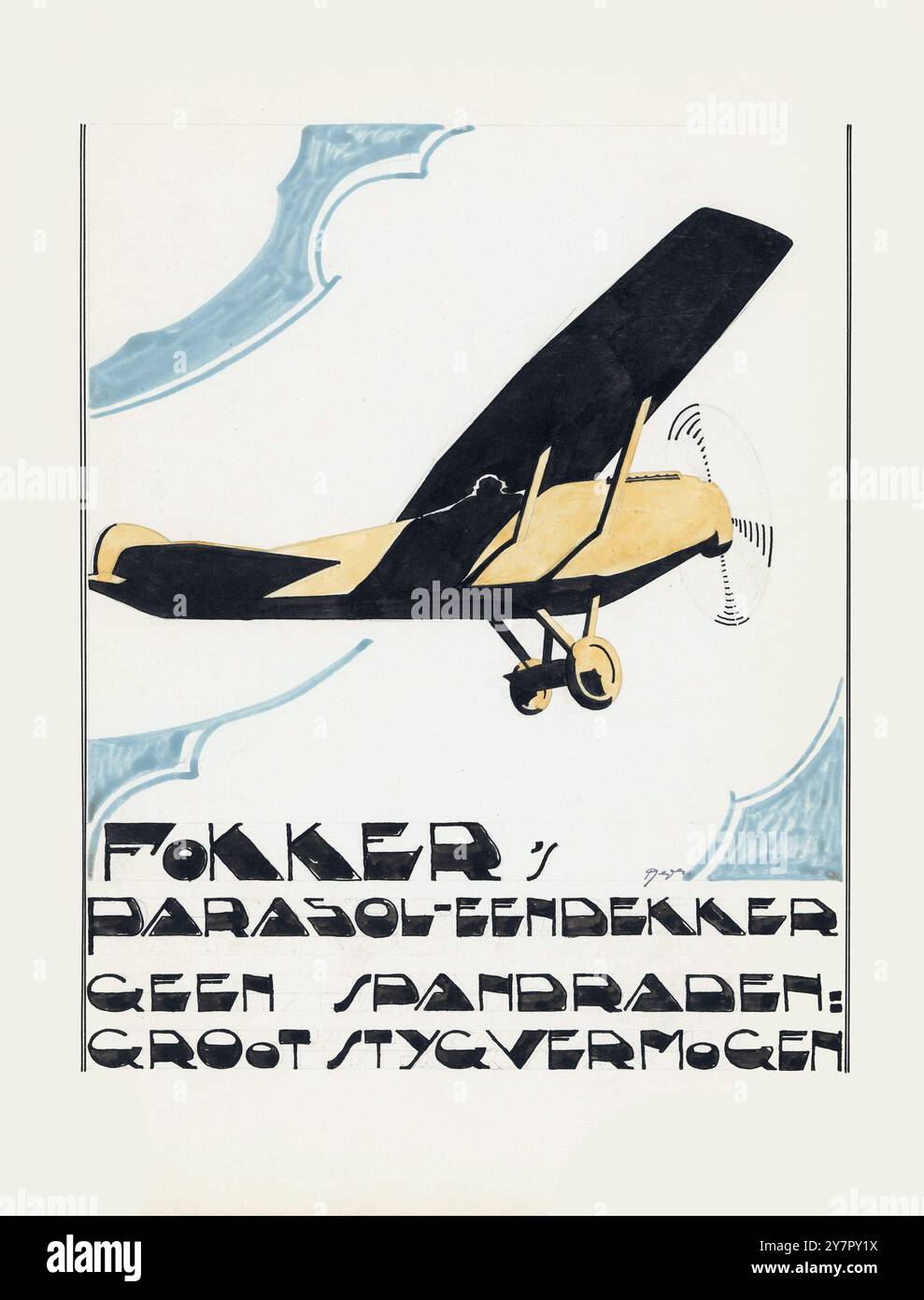 Poster degli aerei d'epoca - monoplano con ombrellone di Fokker. Niente fili di tensione - ottima resistenza, opere d'arte di Reijer Stolk, 1919 - 1945 Paesi Bassi Foto Stock