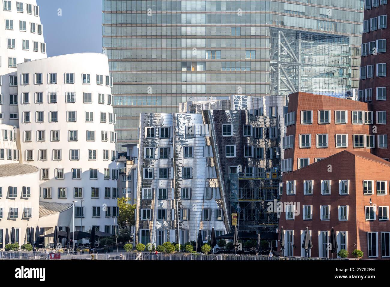 Medienhafen Düsseldorf, Gehry Buildings, facciata dell'edificio Stadttor, NRW, Germania Foto Stock