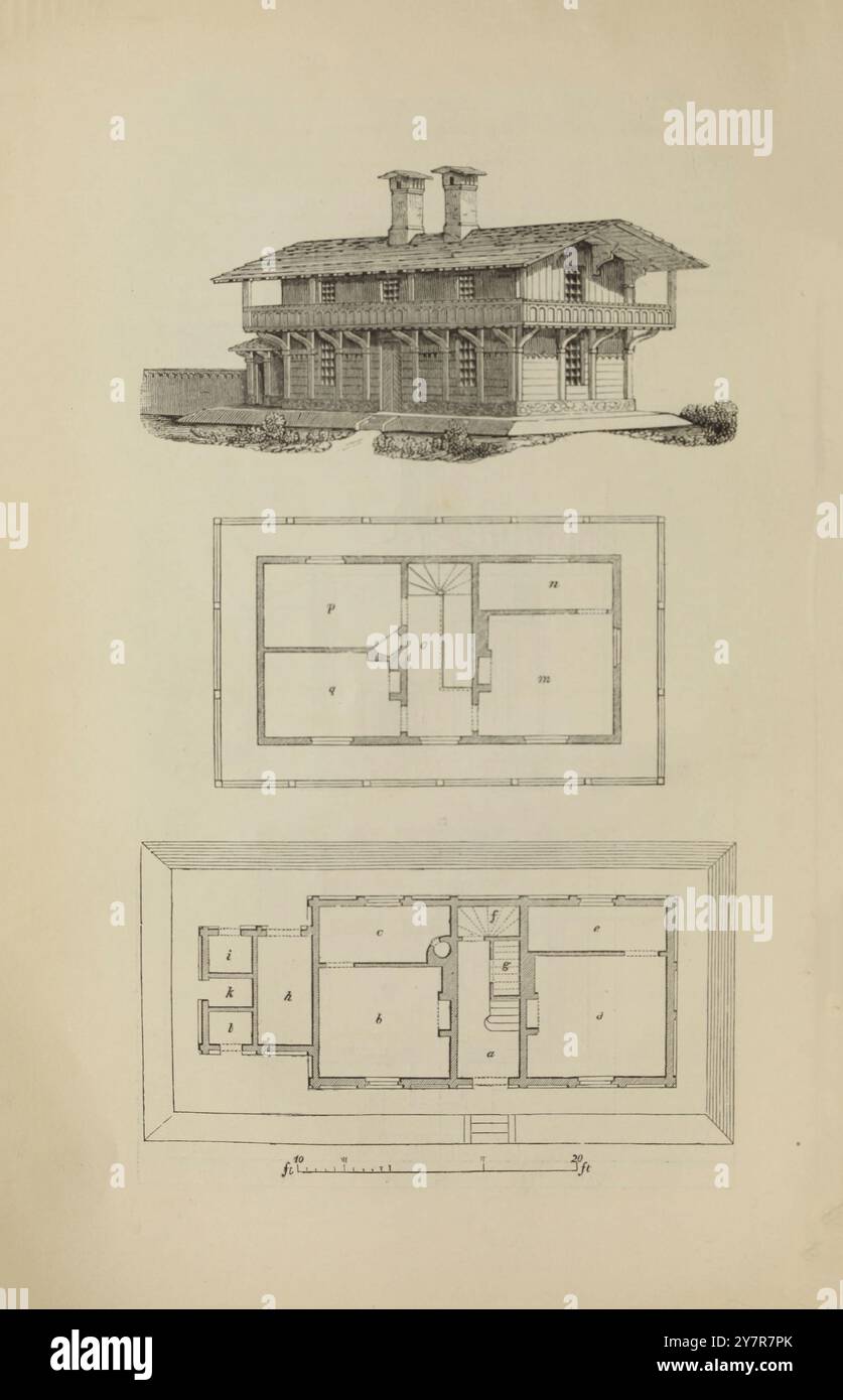 case del xix secolo in vari stili, per lavoratori e agricoltori. Londra. 1842 Un'abitazione in stile svizzero, per una coppia sposata e famiglia, con una casa mucca e porcile Foto Stock