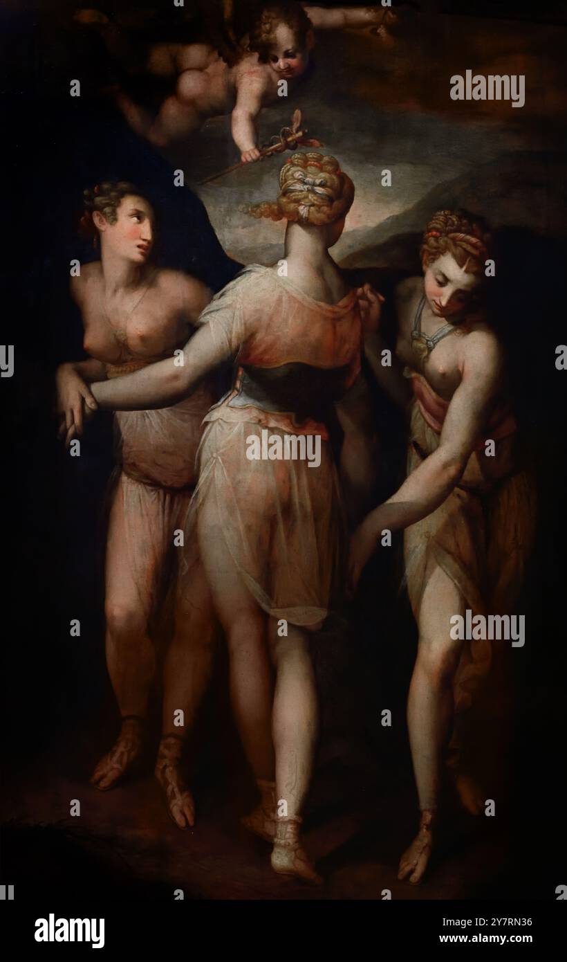Le tre Grazie di Giovan Battista Naldini, Fiesole 1537 – Firenze 1591, XVI - XVII secolo, Italia, Italia. Foto Stock